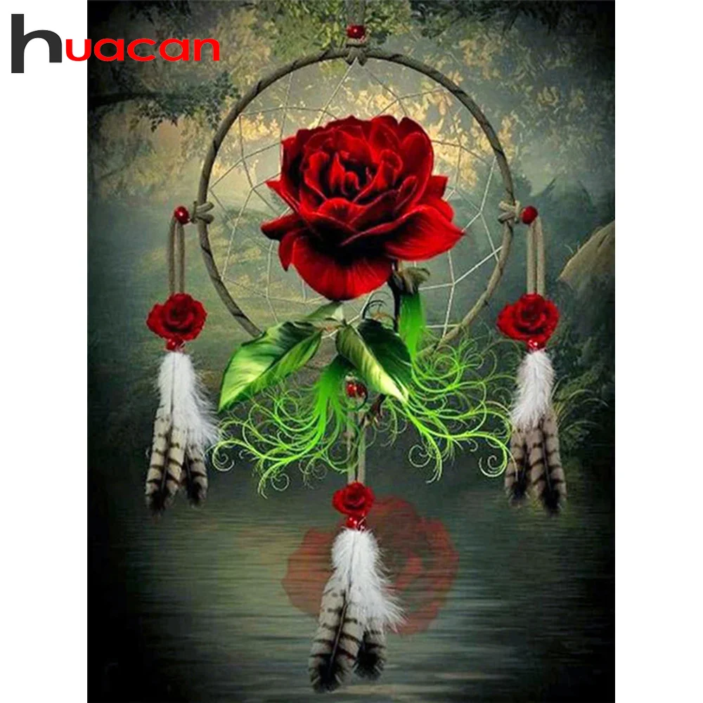 Huacan 5D Diamond Painting Art Dream Catcher DIY Diamond Mosaic Embroidery Rose Flower Decorative Paintings