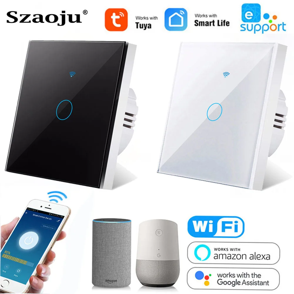 

Szaoju 220V Smart Life Wireless Wall Switch Tuya WiFi Touch Switch Panel Wall Light Sensor Button 1/2/3 Gang Led Indicator