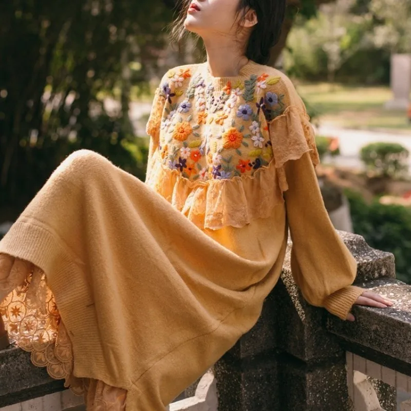 Винтажное женское трикотажное длинное платье длиной до лодыжки повседневное