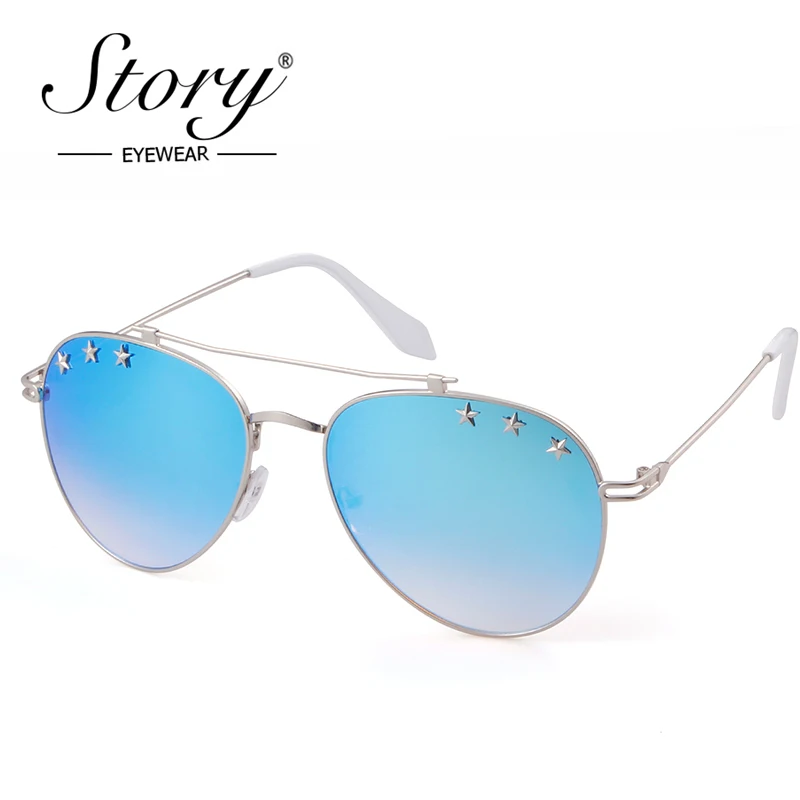 Солнечные очки авиаторы STORY 2018 модные солнцезащитные со звездами женские черные