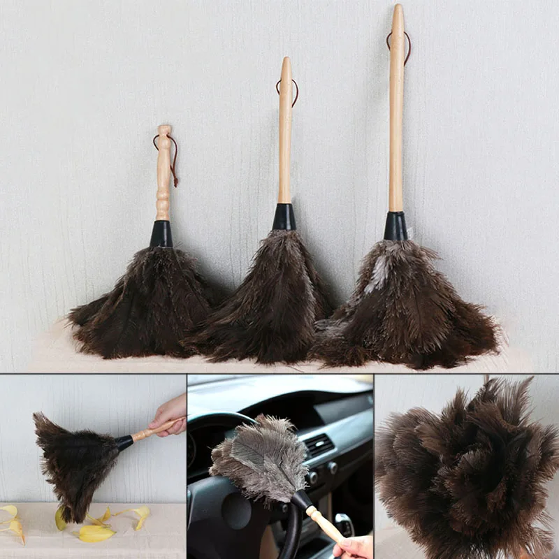 

Feather Fur Brush Duster Dust Cleaning Tool Wooden Handle Anti-static Soft For Home HFD889