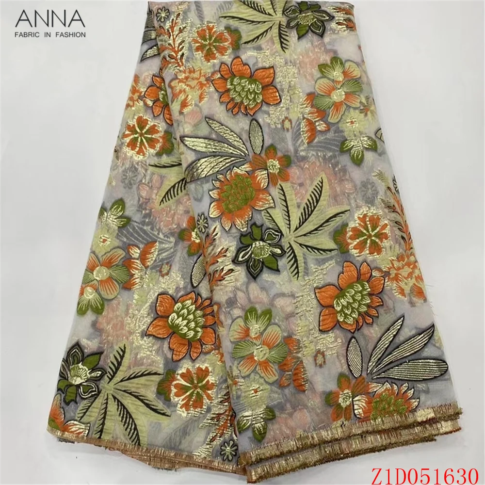 

Модная африканская ткань Anna с вышивкой и жаккардовым переплетением, кружевная ткань из парчи, 5 ярдов для шитья, нигерийские женские вечерни...