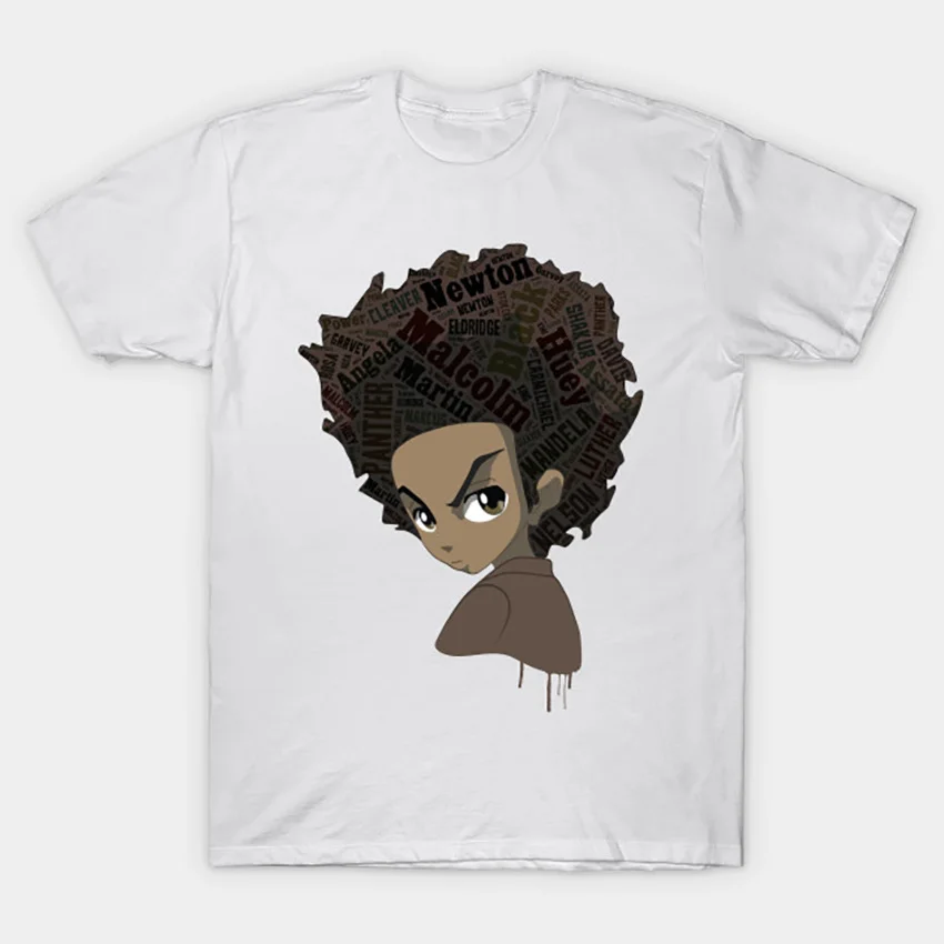 Huey Freeman-черный Мощность футболка с героями герои Райли huey boondocks Маркус Гарви freeman в