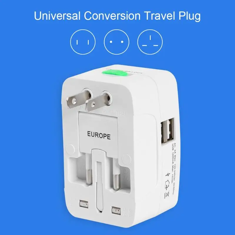 Универсальный переходник с двумя usb-разъемами, многофункциональная дорожная розетка, адаптер с защитой, защитная перегородка, индикатор питания, лампа