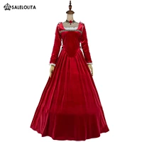 wine red velvet 5pcs set medieval dress gown historical gothic victorian period dress theater costume