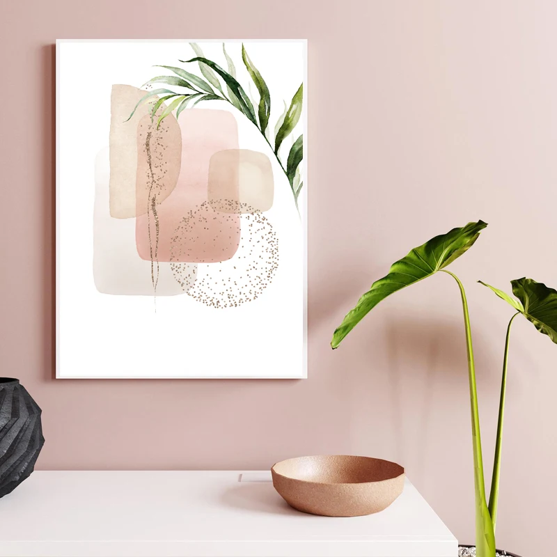 Синие и золотые современные абстрактные листья холст живопись растения принты