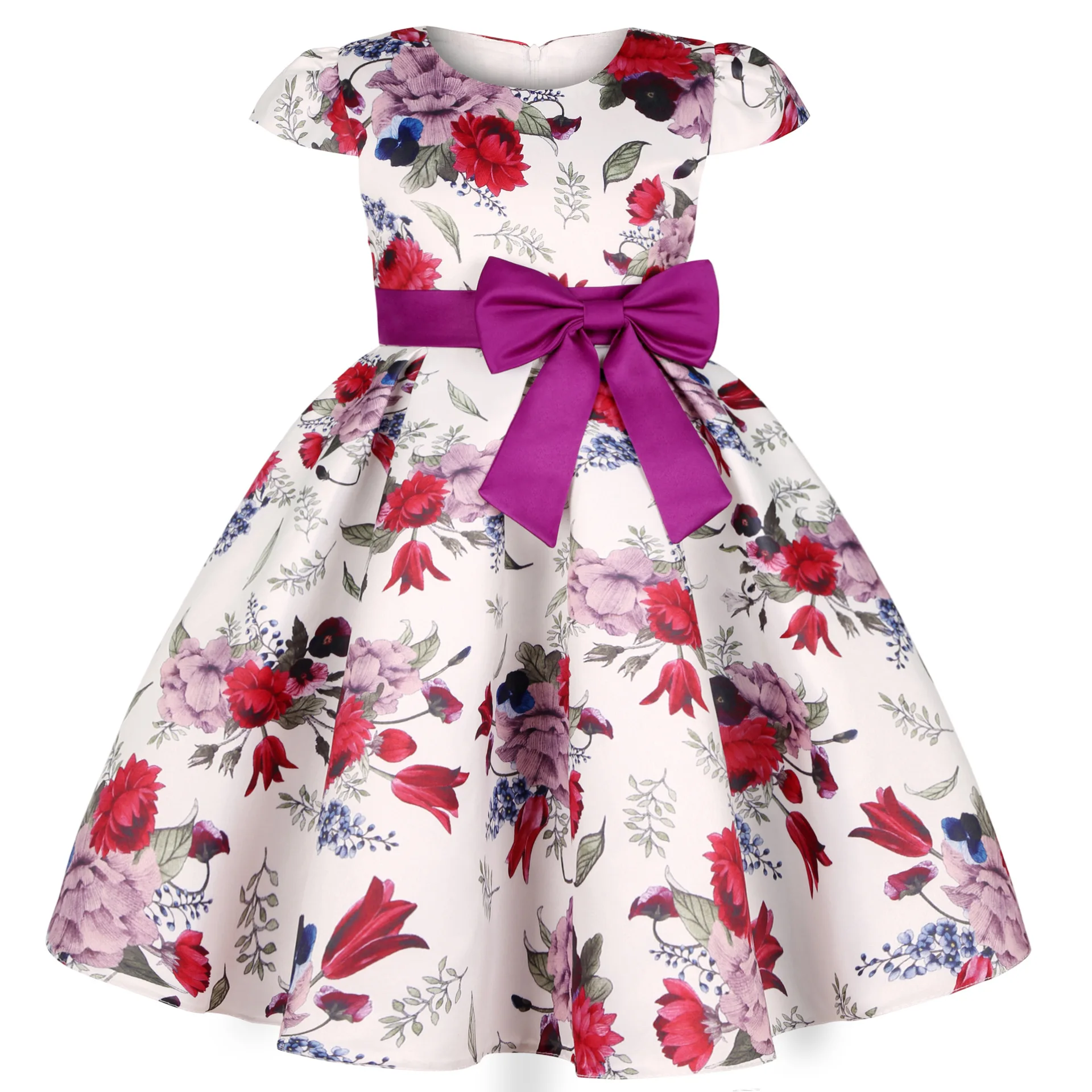 

2022new girl retro print dress princess dress holiday party show children's dress for 3-12 years old Flowers girls Western style