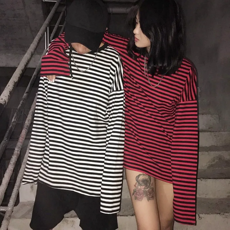 2019 корейская Ulzzang женская футболка в стиле Харадзюку Мужская черная красно белую