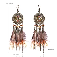 ethnic boho long tassel feather style earrings big dangle dreamcatcher statement earring wedding earrings accessories for women