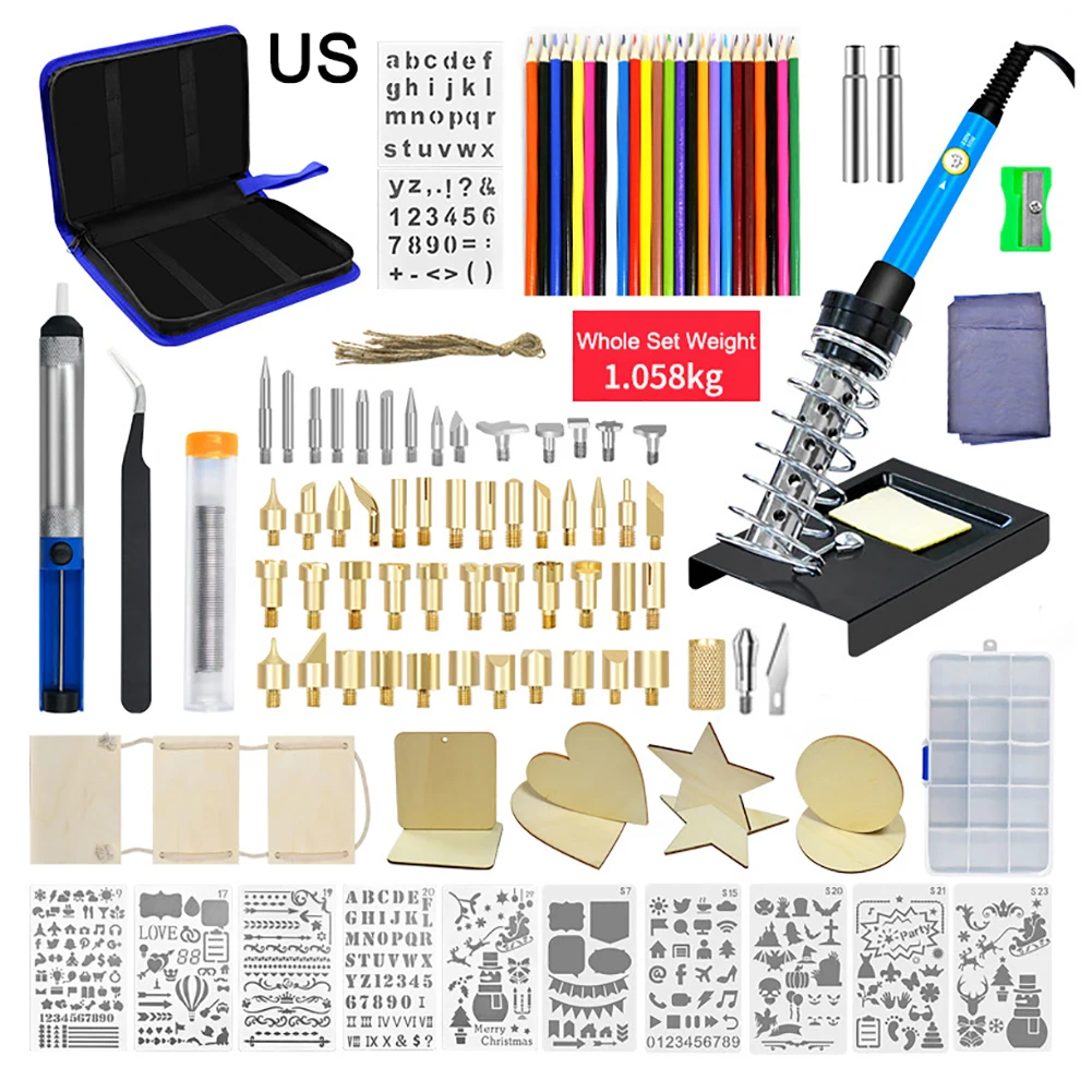 

130Pcs Diy Wood Burning Kit Welding Heat Transfer Pen With Adjustable Switch Control Temperature Soldering Iron Embossing/carvin