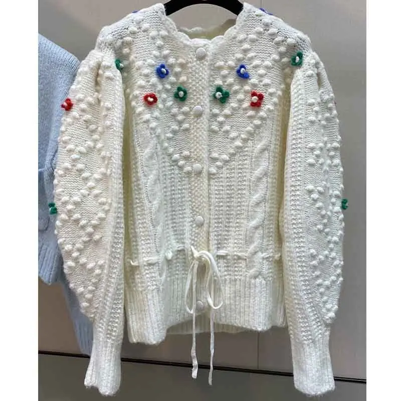 

Осень 2021, белый шерстяной кардиган Cosmicchic, женский свитер, пальто с рождественской вышивкой, белая куртка с 3D цветами, винтажный шикарный эле...