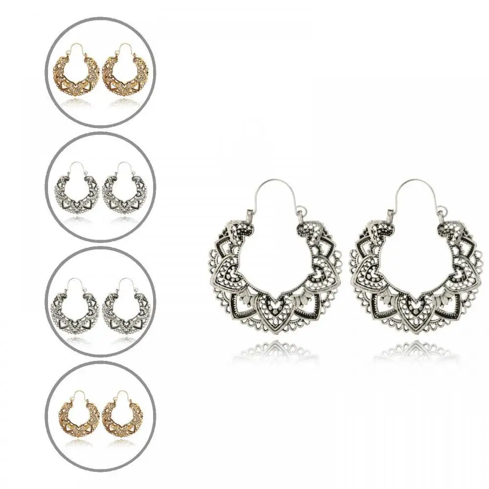 

Vintage Women Hollow out Geometric Heart Petal Hoop Earrings Party Jewelry Gift