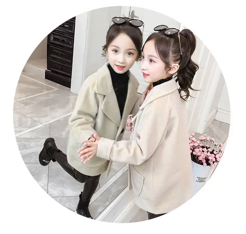 Girls autumn new autumn dress woolen coat girls long-sleeved clothes in the big children's long trendy coat