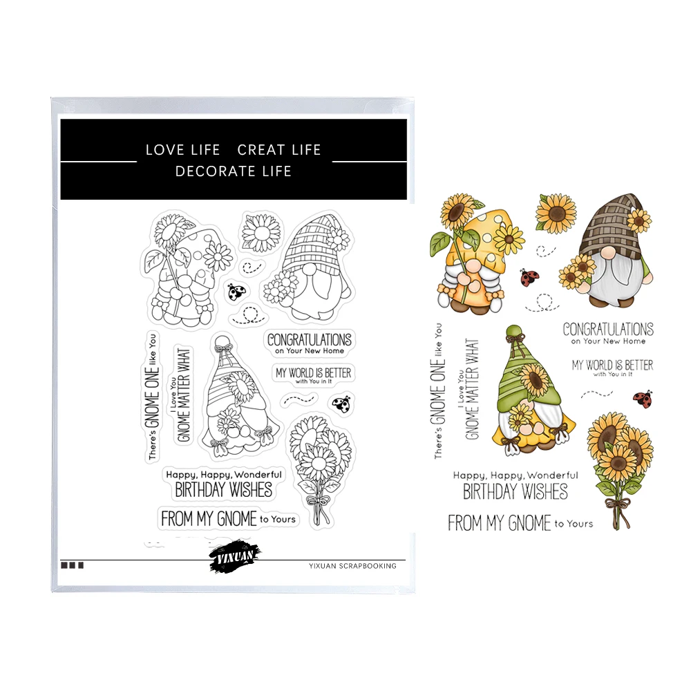 Штампы для вырезания мангокрафт Подсолнух гном набор прозрачных штампов