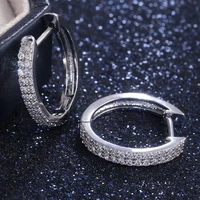 simple small round circle hoop earrings for women silver color shiny crystal cz elegant versatile lady statement jewelry
