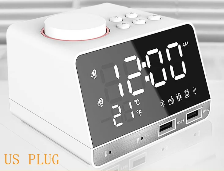 US plug White Inlife K11 Bluetooth 4,2 радио будильник динамик с 2 usb-портами светодиодный цифровой будильник декорация дома Повтор Настольные часы - Цвет: US plug White