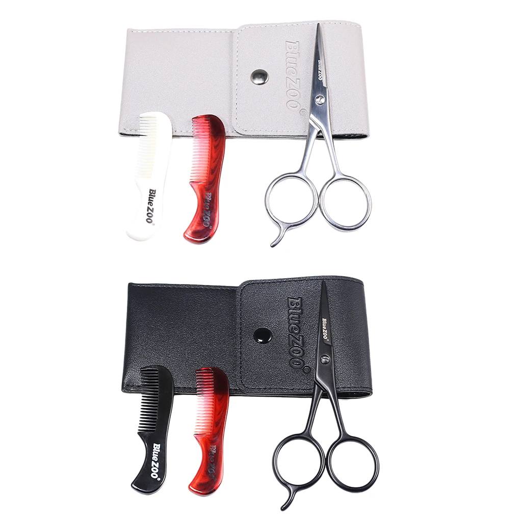 

Set of 3 Portable Men Beard Nose Facial Hair Eyebrow Cutting Scissor Anti-static Combs Set