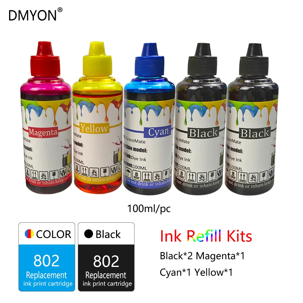 DMYON принтера пополнения чернил Бутылка Замена для струйного Hp 802 1510 1000 1010 1050 1511 2000