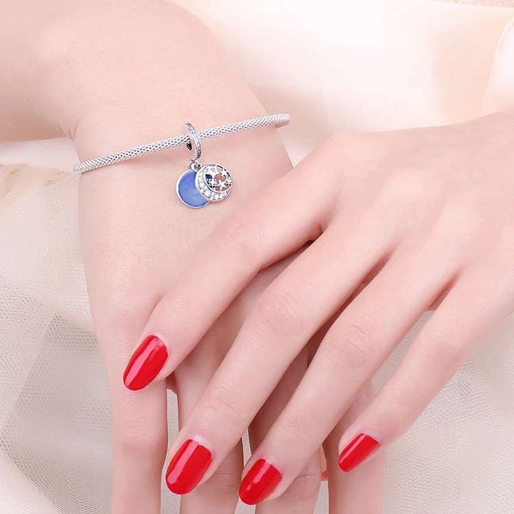 Jewelrypalace натуральная 925 стерлингового серебра Secret Blue Love Талисманы Бусины Fit Браслет Луна Звезда мотаться кулон Юбилей