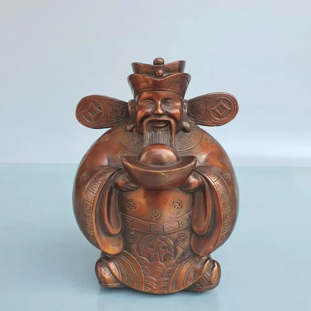 

Home Decor 6"Chinese Seikos Bronze God of Wealth Statue God of Wealth Gives Ingots Implication Lucky fortune