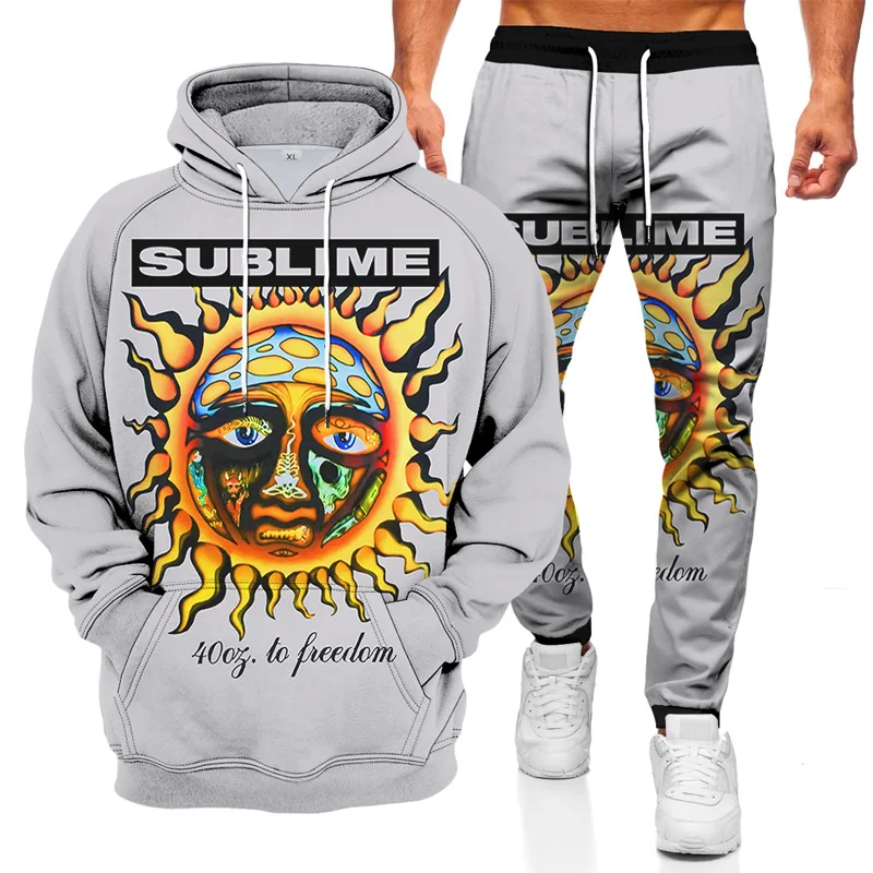 

Мужской комплект из 2 предметов, свитер с капюшоном и брюки с 3D-принтом Солнца и Луны, модный мужской спортивный костюм для осени и зимы, 2021