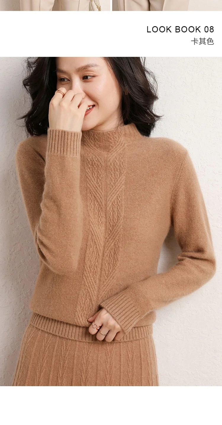 

Ladies sweater 2020 casual fashion high neck long sleeve soft 100% cashmere sweater women fashion warm solid knit pullover