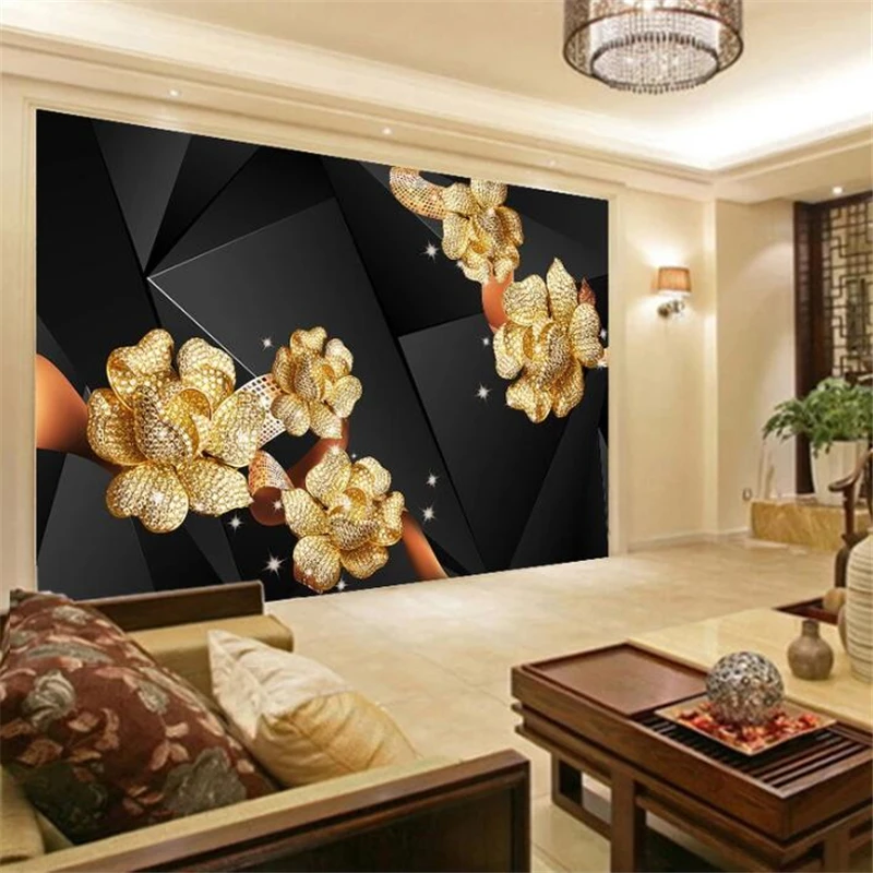 Beibehang Custom wallpaper 3d mural black high-grade diamonds rose jewelry flower jewelry papier peint TV background wall paper images - 6