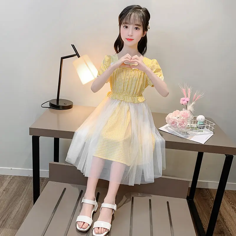 

2021 Summer Kids Dresses for Girls Dress Tulle Girl Princess Tutu Dress Kids Plaid Clothes Vestidos Toddler Girl Kid Clothes Q58