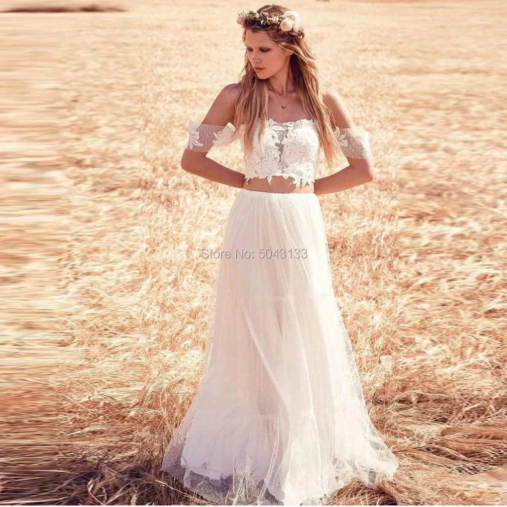 Шикарные Свадебные платья трапеции из двух предметов с открытыми плечами