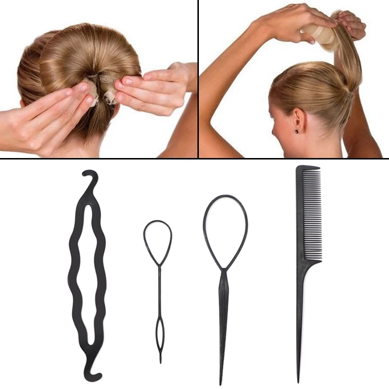 4 шт. Onytail создатель Пластик петли Инструменты для укладки волос конский хвост
