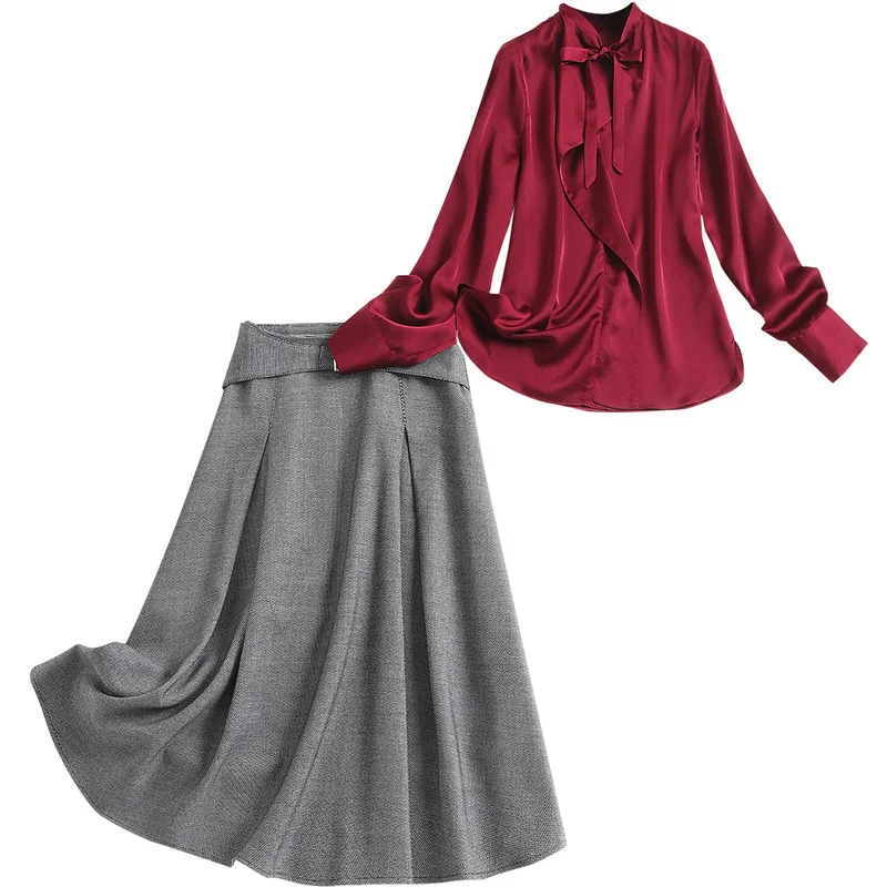 

Shuchan Office Lady 2 Piece Set Women Blouse +skirts Ensemble Femme Deux Pieces 2021 Women's Outfits 2 sets clothes in women