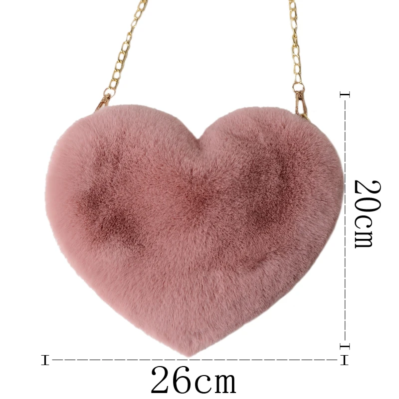 

Crossbody Bags for Women Rex Rabbit Fur Love Bag Peach Heart Bag Chain Bag Fashion Shoulder Cross-chain Female Bag