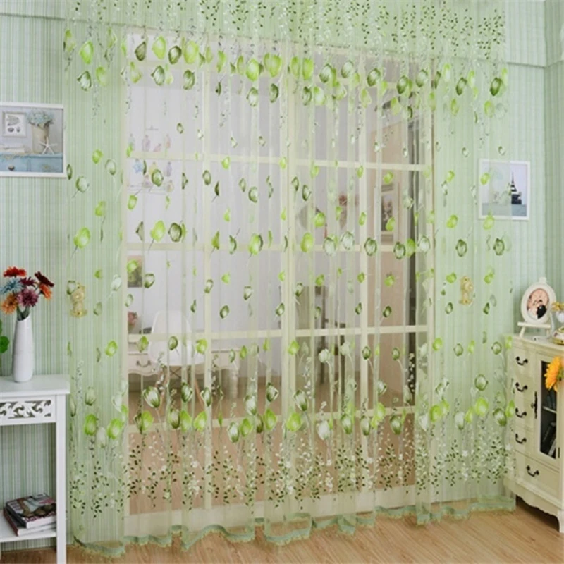 

Window Curtains Sheer Voile Tulle for Bedroom Living Room Balcony Kitchen Printed Tulip Pattern Sun-shading Curtain 1PC 1M*2M