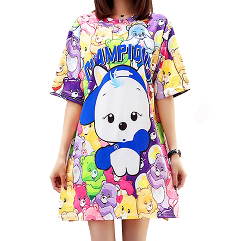 QING MO платье с мультяшным принтом женское футболка большого размера летнее