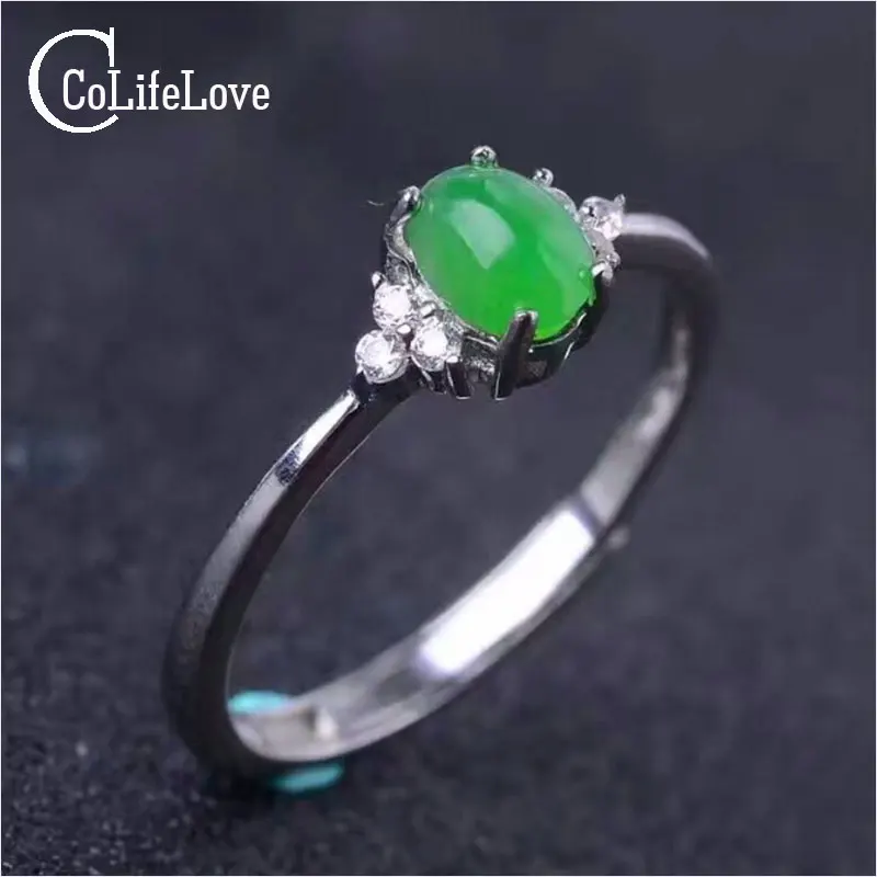 Классическое кольцо с камнем жадеит твердое 925 Серебряное драгоценным 0.3ct