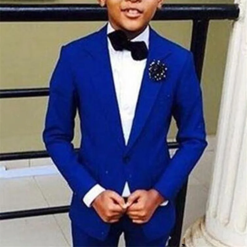 Royal Blue Kids Formal Wedding Groom Tuxedos Two Piece Notched Lapel Flower Boys Children Party Suits