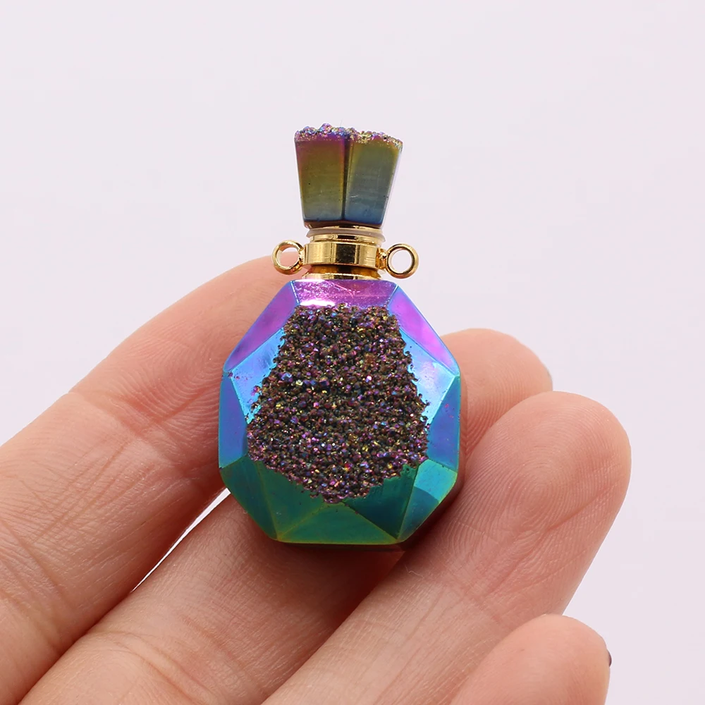 

Reiki Heal Natural Stone Perfume Bottle Pendants Shiny Druzy Vial Charms for Jewelry Making Diy Women Necklace Accessories