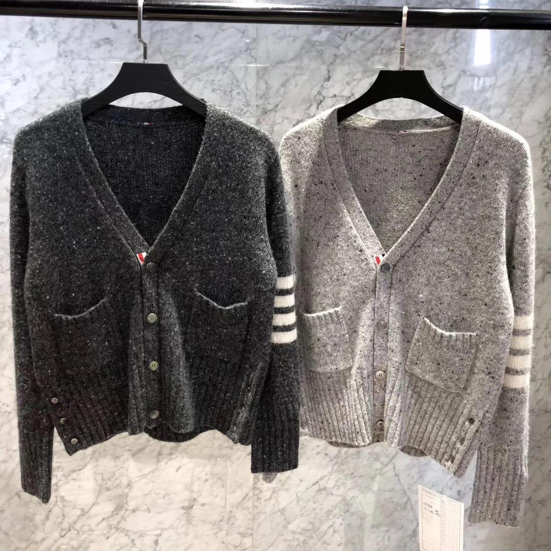 

2021 fashion Brand TB men women o-neck striped sleeve wool sweater gray red winter pullovers Alpaca knitting