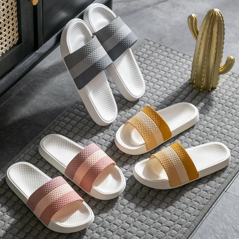 

2021 Slippers women's summer striped lovers living at home outdoor wear bathroom flat bottom bath cool slippers indoor men