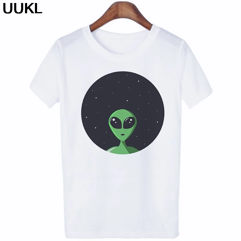 Poleras Mujer De Moda 2020 летняя тонкая секция белая футболка Harajuku Kawaii Green Alien Fun Футболка