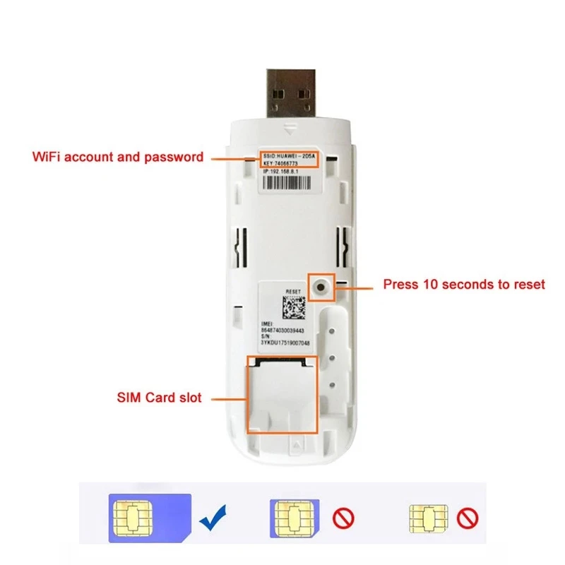 Unlocked Huawei E8372h-155 USB WiFi Modem 4G 150Mbps LTE FDD Band 1/3/5/7/8/20 TDD Band 38/40/41 3G Mobile USB Dongle