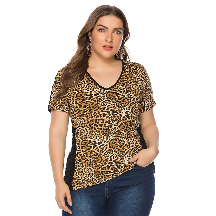 

Women's T-shirts Top Short Sleeve Slim Fit Leopard Print Summer V Neck Casual Plus Size Tshirts Homme 5xl 4xl Xl