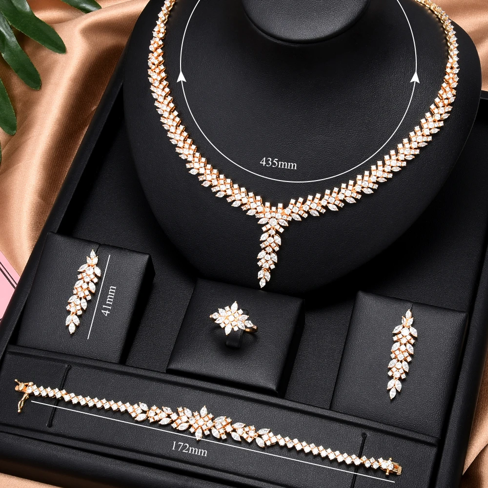 

KellyBola Jewelry Africa Luxury Sparkling Zircon Necklace 4PCS Set Women's Wedding Banquet Fashion Jewelry Accessories 2021