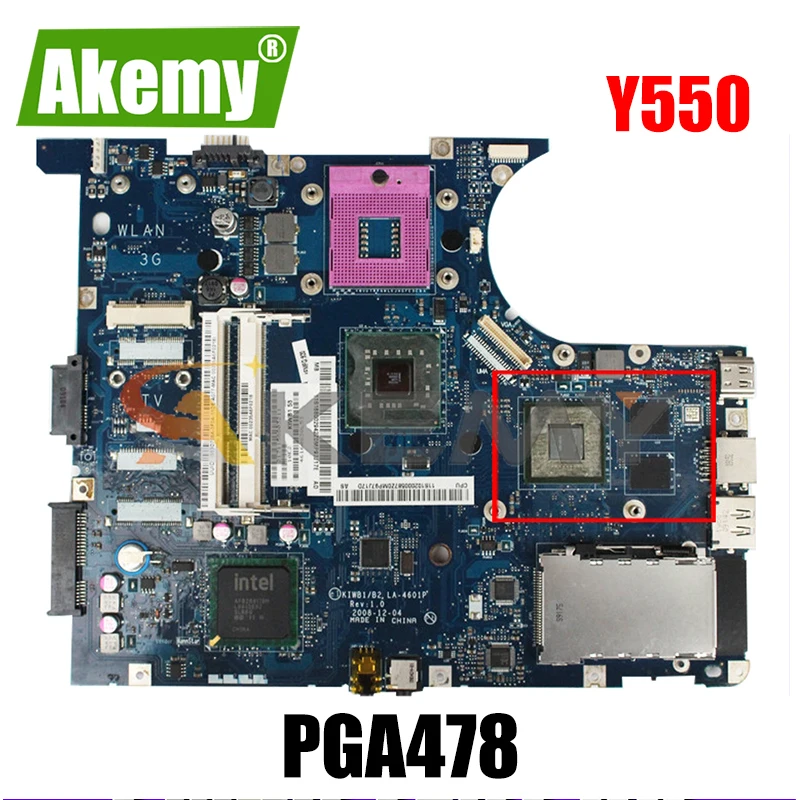 

Akemy LA-4602P LA-4601P материнская плата для ноутбука Lenovo Y550 Материнская плата ноутбука PGA478 PM45 100% тест работа подарок CPU