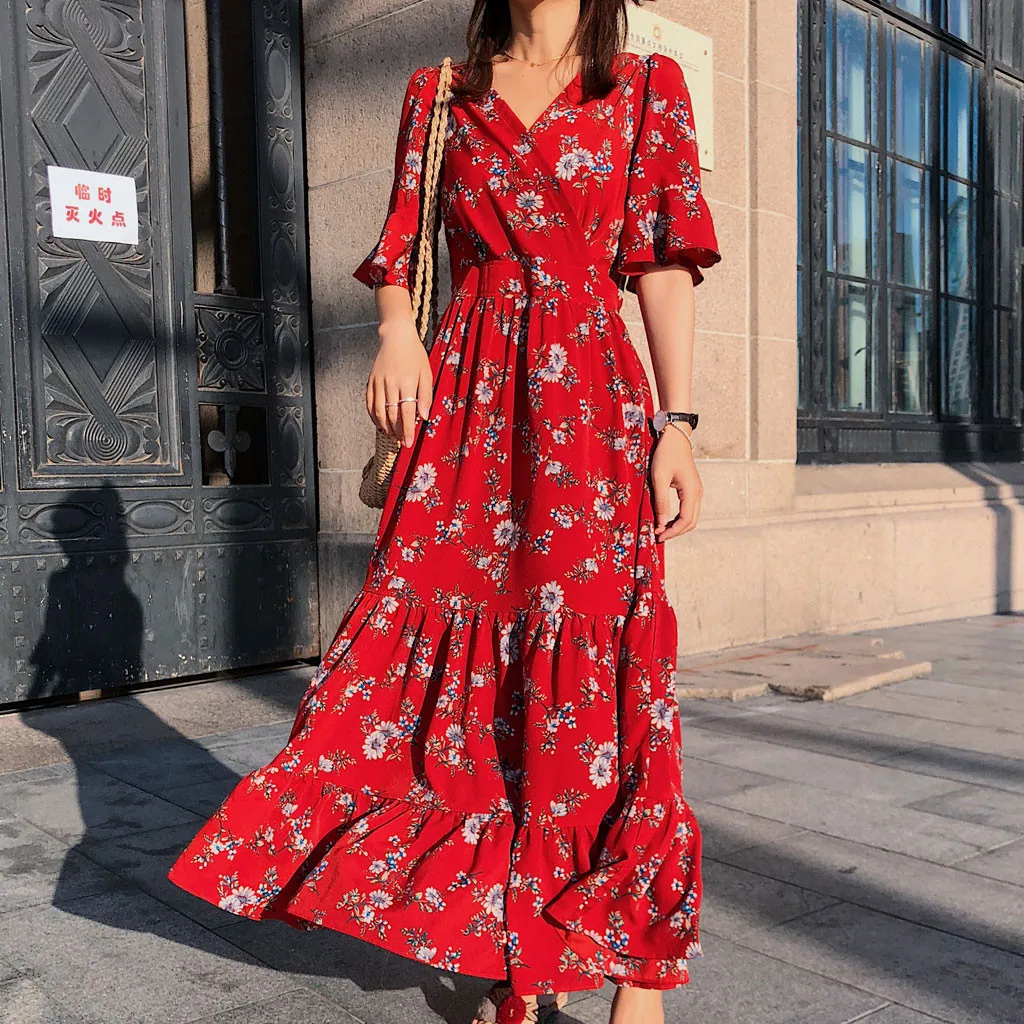 Шифоновое вечернее платье с цветочным принтом женское Модное Длинное коротким