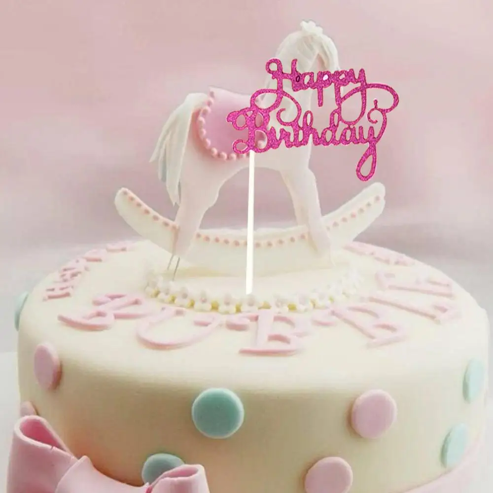 Christmas children Birthday cake card Glitter 3D Paper Happy Cake Topper Cupcake Dessert Decor Supplies insert @30 | Дом и сад