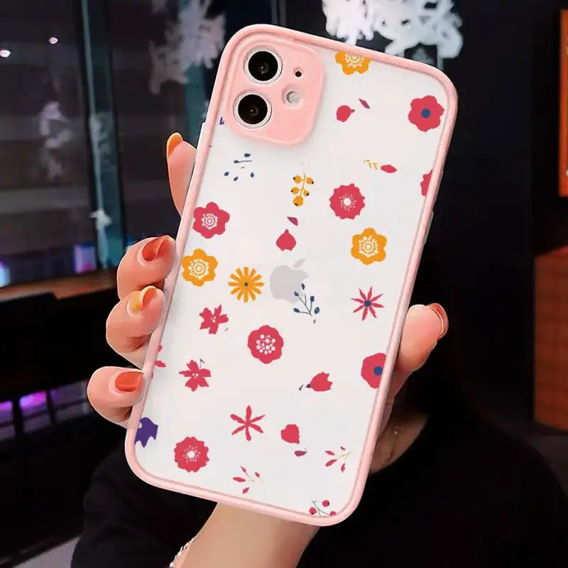 

Cartoon Colorful Flower Phone Case matte transparent For iphone 7 8 11 12 plus mini x xs xr pro max cover