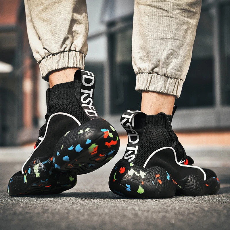 Graffiti Men Warm Winter Sock Boot Big Sole Flyknitted Upper Soft Chunky Sneaker Women Breathable Outdoor Summer Walking Trainer | Обувь