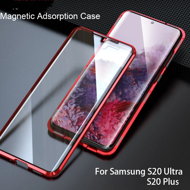 

Magnetic Adsorption Case for Samsung Galaxy Note 10 Plus S20 Plus Ultra S20FE Double Side Clear Tempered Glass Flip Cover