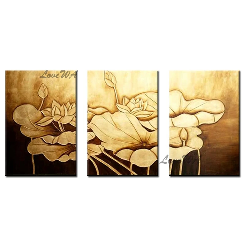 

3 Panels 1 Set Canvas Art Abstract Gold Flower Oil Painting Wall Picture Art Large Size Paintings Floral For Living Room Decor